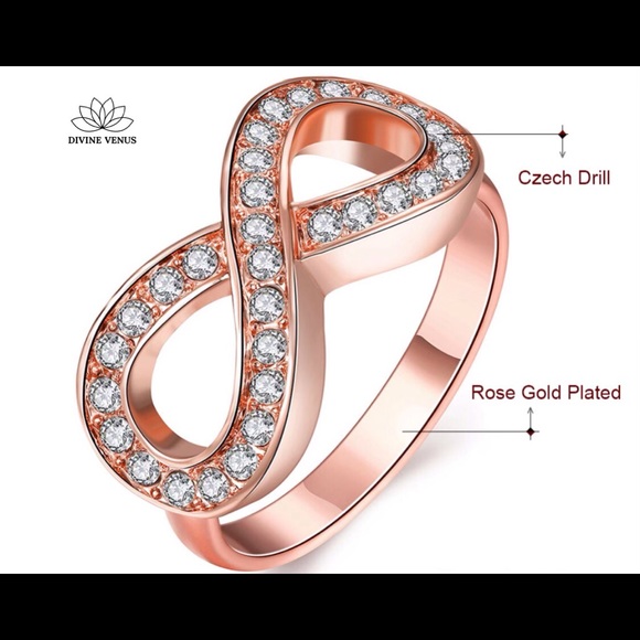 Infinity Ring | Czech Rhinestone Rose Gold Size 6 - Picture 6 of 7